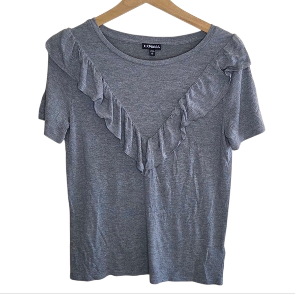 Express | Gray Short Sleeve Modal Blend Ruffle Tee Size Small - Picture 5 of 5